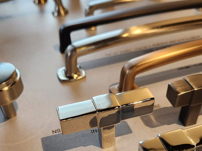 closeup of kitchen cabinet handle hardwar options