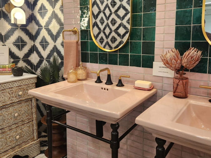 bathroom sinks with brass faucets
